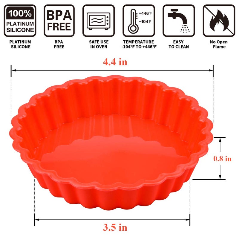 FUNBAKY Silicone Quiche Pan, Mini Pie Pan Non-stick Round Silicone Tart and Pie Molds 10 Packs - Image 4
